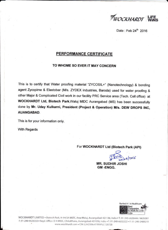 Performance Certificate Wock